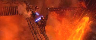 Anakin (Hayden Christensen) sk mee se svm mistrem Obi-Wanem (Ewan McGregor) na nehostinn sopen planet